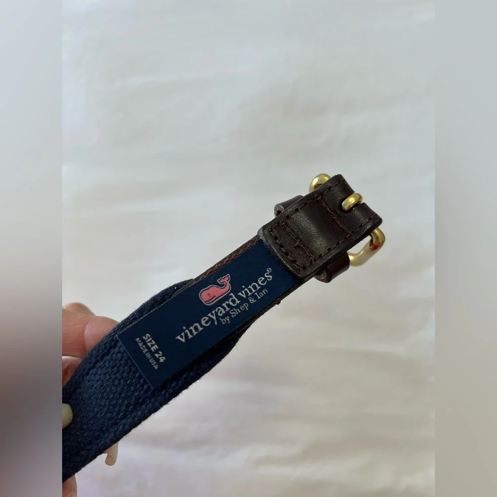 Vineyard Vines Youth Size 24 Blue Crab On Nantucket Red Canvas Belt-Brass Buckle